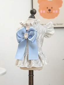 宠物连衣裙一件装，可爱浪漫蕾丝薄纱裙套装，适合小型犬和幼犬，法式蓝色蝴蝶结设计 - 彩色 - 查看 8