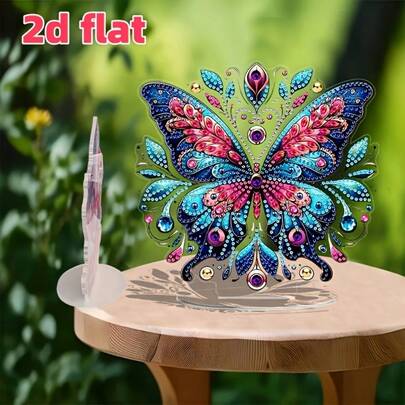 2D Flat Diamond Painting Kit With Stand, Acrylic Crystal Mosaic Desktop Decor