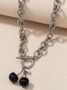 1pc Women's Minimalist Cherry Chain Necklace, Fashion Hiphop Style - Multicolor - View 4