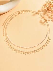 2pcs/Set Fashionable Elegant Crystal Butterfly Tassel Waist Chain, Double-Layer Handmade Pearl Body Chain, Suitable For Daily, Date, Outing, Party Wear. Handmade Chain Length Can Be Customized - Multicolor - View 2