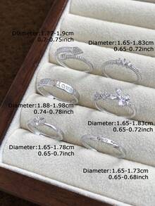 6pcs Fashionable Luxury Minimalist Delicate Heart & Star Copper Zirconia Adjustable Rings Set, Elegant For Casual, Party, Date Wear (No Gift Box) - Silver - View 4