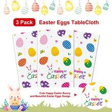 3 Pcs Easter Tableclot-Appy Easter Bun Table Cover Disable Plastic Rectangle Flower Colorful Eggs Table Clot  Sp Day Tab Rations And Party Supplies Frs 54 X 108 Inc - Easter - View 5