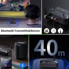 二合一无线音频发射器接收器，高清低延迟蓝牙V5.0适配器，支持3.5mm AUX接口、RCA接口和USB接口，适用于汽车音响、电视、电脑、耳机和音箱。 - 黑色 - 查看 2