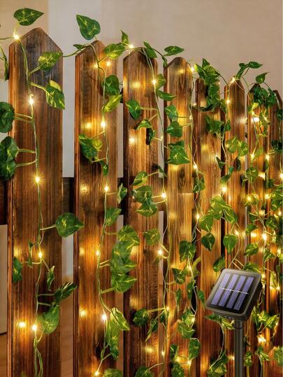 10m/5m/2m Solar Powered Evergreen Ivy Leaves, Solar Powered Green Leaf String Lights, Floral Wreath Fairy Lights, Resin Material, Artificial Triangular Leaves, Artificial Leaf Vines, Solar Powered, Multi-Function Lighting Modes, Artificial Flowers For Yard Decor, Modern Plastic Fake Plants, Green Vines, Suitable For Outdoor Wall Decor, Camping, Porch, Yard, Garden, Outdoor String Lights, Party, Holiday, Wedding, Garden Decor, Valentine's Day Gift (Batteries Not Included)