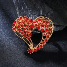 1 chiếc ghim cài áo hợp kim hình trái tim rỗng đính đá thời trang, phụ kiện quần áo và túi xách dành cho nữ. - Trâm cài hình trái tim chạm khắc tinh xảo - Xem 13