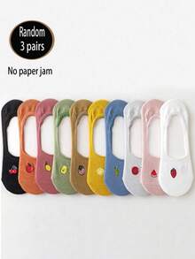 1/3/5/7 pares Nuevos calcetines tipo barco con estampado de frutas para mujeres, minimalistas y versátiles, de corte bajo, transpirables e invisibles, antideslizantes, cómodos y suaves, absorbentes, adecuados para uso diario, casual, pareja, deporte, regalo, primavera/verano, todas las estaciones - Multicolor - Ver 11