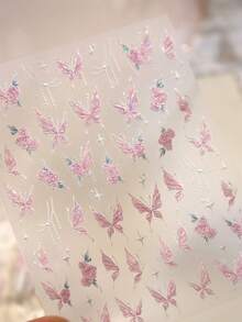 1 miếng dán móng tay hình bướm màu hồng Gentle Style, hình bướm cổ tích mộng mơ và họa tiết ngôi sao tự dính. - Nhiều màu - Xem 8