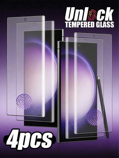 4 peças Protetor de Tela de Vidro Temperado de Cobertura Total 9H, Suporta Desbloqueio por Impressão Digital, Adequado para Uso Diário, Escritório, Cenários Domésticos, Restaura a Cor Original da Tela com Brilho de Alta Definição, Compatível com Samsung S26 Ultra/S26 Plus/S26/S25 Ultra/S25 Plus/S25/S24 Ultra/S24 Plus/S24/S23 Ultra/S23 Plus/S23/S22/S21/S20/S10 Plus/S10/S9 Plus/S9/S8 Plus/S8/S24FE/S23FE/S21FE/S20FE e Outros Modelos