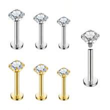 Titanium Steel Flat Zirconia Stud Earrings, Round Disc Cartilage Earrings, Lip Rings, External Thread Nose Rings, Versatile & Elegant - 3-5  Lip Nails - View 1