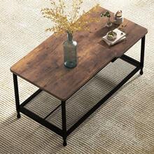Industrial 2-Tier Coffee Table For Living Room - Rustic Design With Sturdy Metal Frame - Wire Mesh Shelf - Rectangular, Easy To Assemble, Ideal For Small Spaces And Vintage Decor - Brown - View 6