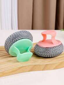 6pcs Detachable Round Pot Brushes, Kitchen Pot Cleaning Sponges, Scratch-Free Dish Washing Balls - 6 Balls + 1 Short Handle + 1 Long Handle (1 Pack) - View 2