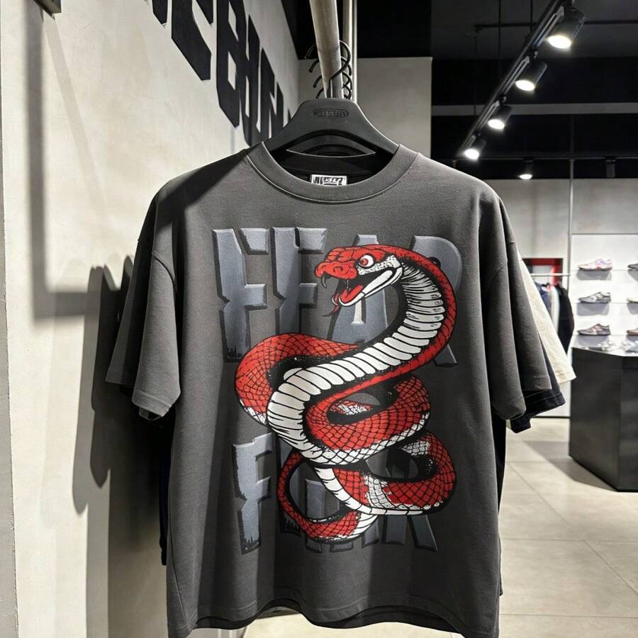 Camiseta de algodón 100% estampado cobra terror manga corta moda urbana - Negro - Ver 1