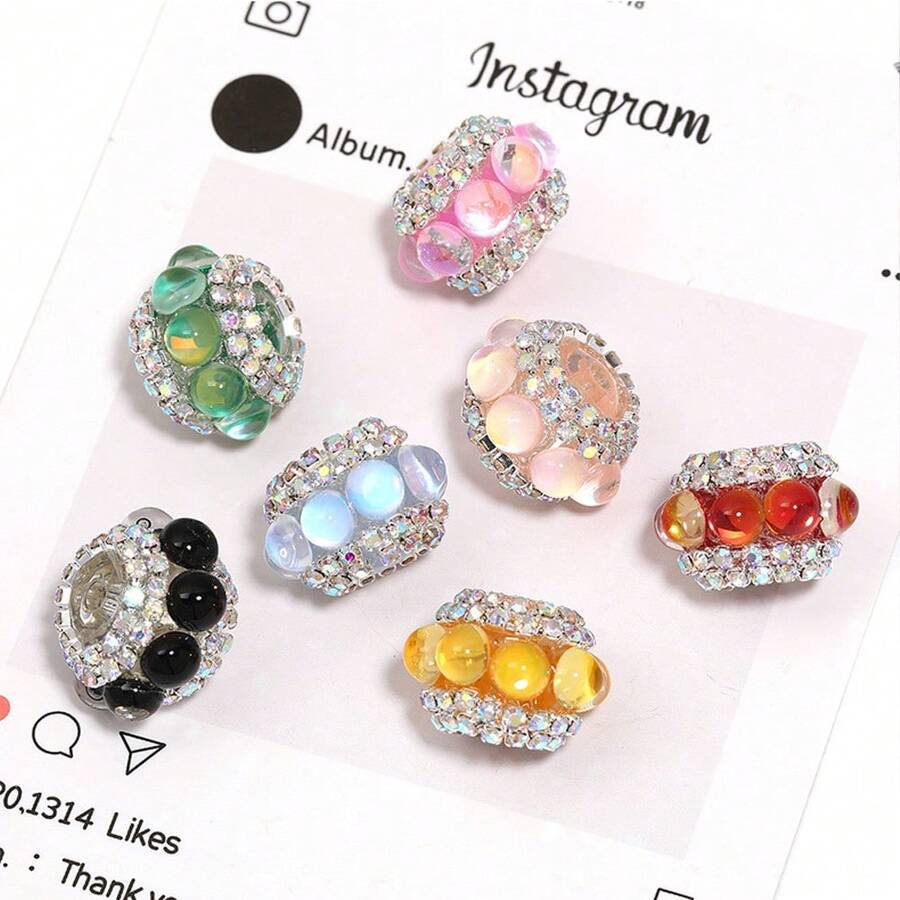 5pcs Round Cat Eye Mocha Wheel Flat Beads, Suitable For DIY Phone Chain, Keychain, Bag Chain, Beaded Pen And Other Handmade Accessories - Random Color Mixing - View 1
