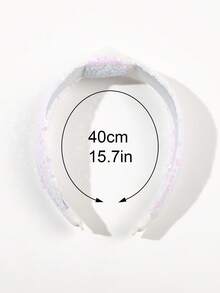 1件白色和粉色珠光心形亮片激光反光打结交叉宽发箍，优雅适合派对、节日、假日、春夏佩戴 - 彩色 - 查看 3