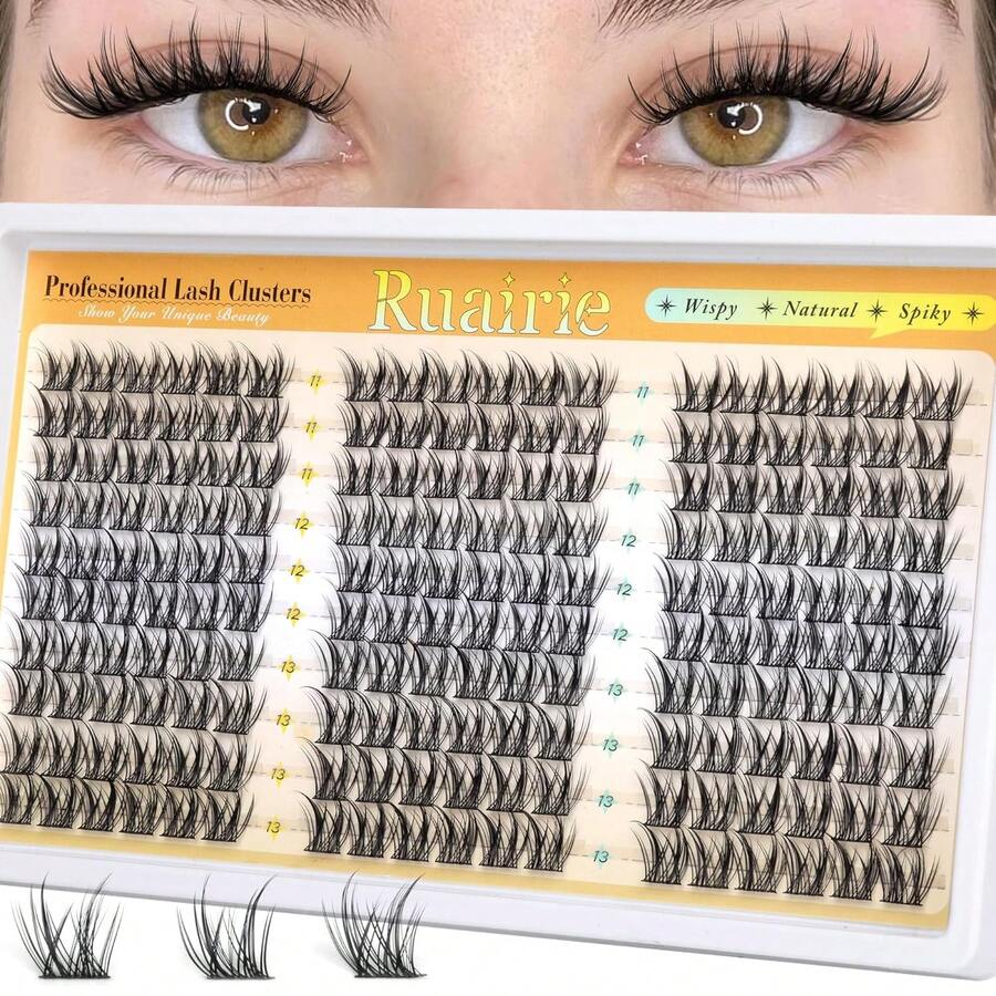 Manga Lash Clusters Wispy Eyelash Clusters Natural 180pcs Individual Lashes Spiky Lashes Clusters C Curly Cluster Eyelash Extensions 11-13mm DIY At Home Eyelashes Clusters By Ruairie - 自然&漫畫睫毛簇 - 查看 1