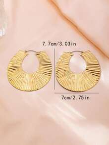 1 Pair Minimalist Vintage Exaggerated U-Shaped Textured Gold Hoop Earrings, Jewelry Accessory Suitable For Daily And Party Occasions - Vàng - Xem 5