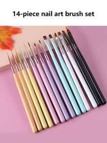 Bộ 14 cọ vẽ móng tay cán gỗ và kim loại đầu nhọn, thích hợp cho người mới bắt đầu và các tiệm làm móng, quà tặng ngày Valentine. - Nhiều màu - Xem 2