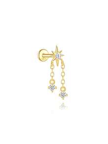 925纯银耳骨穿刺饰品，平底耳廓耳环，女士低过敏性18K镀金耳骨耳环，耳屏耳骨耳廓平底耳钉 - 金色 - 查看 15