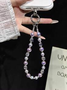 1件新款精致奢华韩式紫色贝壳水晶串珠优雅甜美高品质设计手机挂绳、相机挂绳、钥匙链 - 彩色 - 查看 4