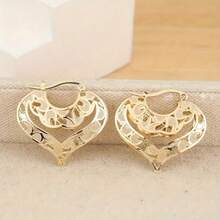 1 par de pendientes de aro elegantes y minimalistas con diseño de cruce hueco, accesorio diario unisex adecuado para fiestas y reuniones, regalo ideal para hombres y mujeres - Dorado - Ver 3