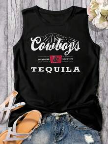 Country  CowCrop Tank Top Women Vintage Concert Tank Top Funny Western Rodeo Graphic Short Sleeve Tops Shirt Fashionable Plus Size Women's Tank Top, Super Soft And Breathable Comfortable Fit, Versatile Everyday Style, Suitable For All Seasons. - 黑色 - 查看 1