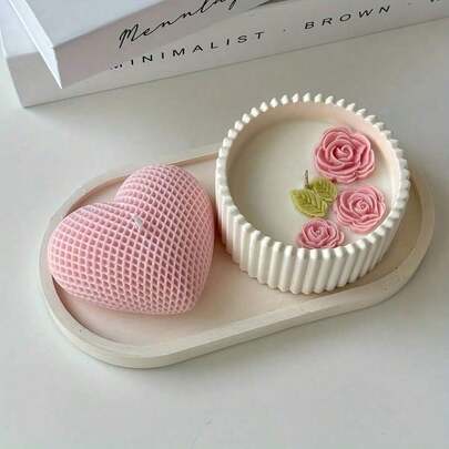 3pcs Silicone Clay Mold Set: 1pc Heart Shaped Mold, 1pc Oval Tray Mold, 1pc Striped Storage Jar Mold - Versatile Combination, Suitable For DIY Crafts, Gifts, Home Decor, Candle Making