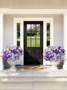Outdoor Artificial Flower Bouquet, Realistic Outdoor Fake Flowers, UV-Resistant Silk Trumpet Flowers, Outdoor Garden Fake Flower Mix In Purple - Multicolor - View 4