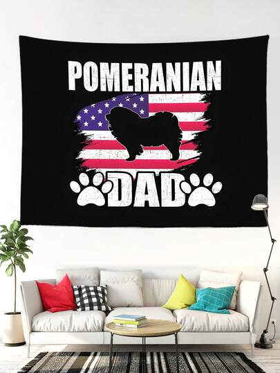 1件博美犬爸爸爱狗人士美国国旗表情包挂毯，90克涤纶印花嬉皮风格挂毯，适合大学宿舍、卧室、客厅、家居装饰、艺术挂毯、室内外横幅挂毯装饰，理想的节日礼物。