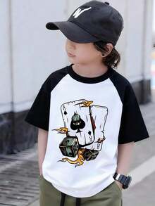 男童卡通图案短袖T恤，休闲时尚童装，男童服装 - 黑色 - 查看 1