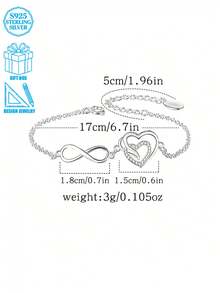 925 Silver Minimalist Zirconia Heart-Shaped Infinity Bracelet, With Creative Infinity Symbol And Heart Design, High-End Accessory For Women - Silver - View 5