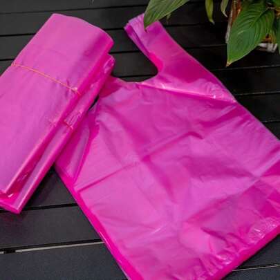 100pcs/50pcs Large Thick Pink Supermarket Shopping Bags, Vest Bags, Takeout Bags, Handbag, Plastic Bags, Packing Bags, Suitable For Supermarket, Mall, Convenience Store And Kitchen Use