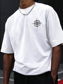 Camiseta casual de manga corta y cuello redondo con estampado de águila, ligera para hombre, de verano - Blanco - Ver 3