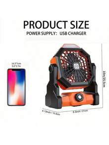 Ventilador portátil para camping con luces LED, ventilador recargable para exteriores, con múltiples velocidades / 3 niveles de brillo / cabezal oscilante / gancho, ventilador alimentado por batería para camping, tienda de campaña, camping - multicolor - Ver 11