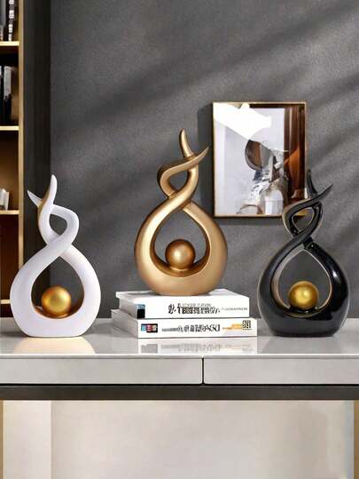 1 pieza Escultura de arte abstracto moderno de platino, decoración para chimenea, decoración para el hogar/oficina, decoración de pared de TV, estantería, mueble de escritorio, accesorios para la sala de estar