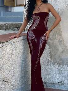 Đầm hè hở lưng thiết kế cánh thiên thần, đầm dự tiệc cocktail thanh lịch, đầm dạ hội đính sequin đen, trang phục dự tiệc sinh nhật cho phụ nữ. - Đỏ - Xem 4