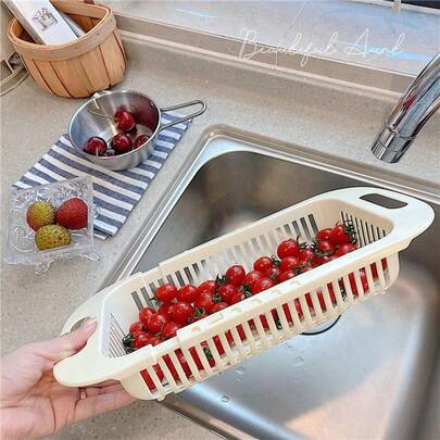 Cesta de drenaje multifuncional de alta calidad con estilo nórdico, bandeja de drenaje expandible para lavar verduras y frutas, estante de almacenamiento de agua de plástico, artículos esenciales de cocina, regalo perfecto para chefs en el hogar