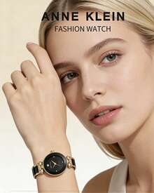 Anne Klein 女士时尚简约不锈钢石英防水手表 - 黑色和金色 - 查看 8