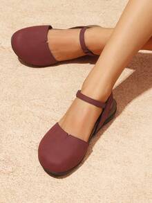 Women's Arch Support Sandals Closed Toe Comfort Cork Footbed Flat Sandals Wide Round Toe Summer Work Walking Vacation Shoes - 酒紅色 - 查看 3