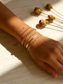 Bộ 6 vòng tay mạ vàng cho nữ, vòng tay dây chuyền vàng mỏng manh có thể xếp chồng lên nhau, trang sức chống thấm nước. - Nhiều màu - Xem 5