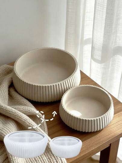 1PC/2PCS Striped Storage Bowl Silicone Mold, DIY Creative Simple Candle Cup Plaster Mould, Home Decoration / Gift Ornament Epoxy Resin Mold, Handicraft Casting Mold, Artistic Decor Flower Pot Gypsum Mold