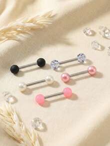 5件装 14G 舌环，女士钛合金直舌环，塑料球形舌钉，男士乳头穿孔饰品，身体饰品 - 彩色 - 查看 1