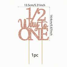 1pc Shiny Rose Gold 6 Months Birthday Cake Topper, Milestone Birthday Party Decor - 1/2 Way to One - View 5