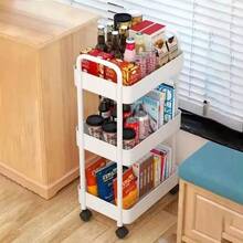3 - Tier Rolling Storage Cart With Wheels, Multi - Layer Utility Trolley Organizer With Perforated Shelves For Bathroom, Kitchen, Office, Bedroom, Easy To Move And Assemble - trắng - Xem 9