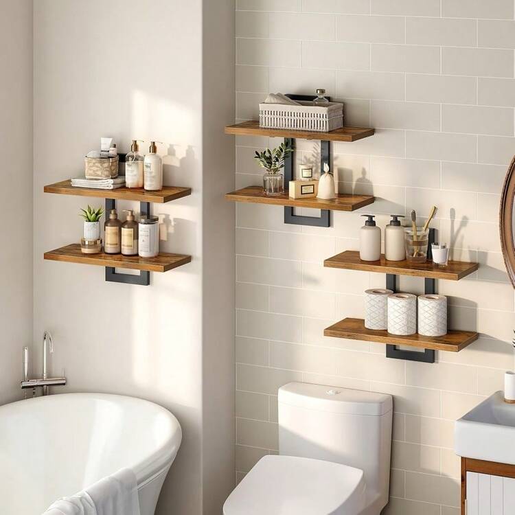 浴室置物架、厨房客厅壁挂式隔断、实木悬挂式壁挂置物架、木质悬浮置物架 - 彩色 - 查看 5