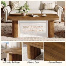 FINMIND Mesa de centro rústica de 47 pulgadas, mesa rectangular para sala de estar con esquinas redondeadas, mesa central de acento rústico con base resistente para sala de estar, apartamento, marrón - Marrón - Ver 10