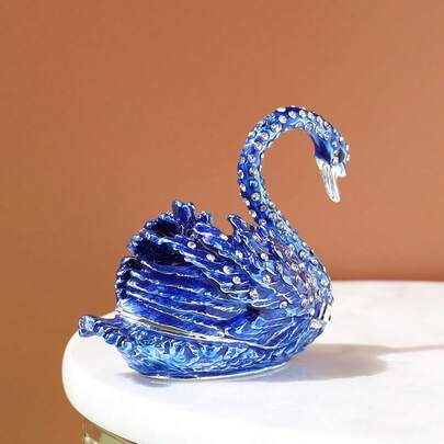 SUSUZUKU 1pc European Style Rhinestone Enamel Painted Swan Jewelry Box, Ring Box, High-End Vanity Dresser Bedroom Decor Storage Box, Jewelry Box, Birthday Gift, Exquisite Home Decor.