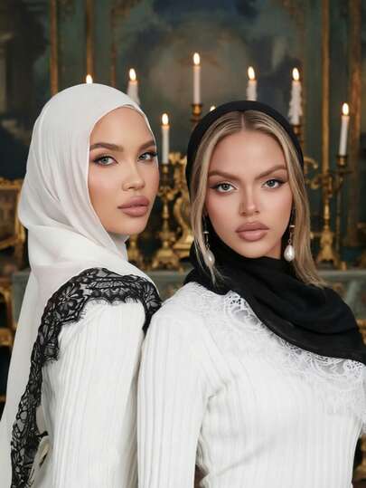 1 chiếc khăn choàng bằng vải rayon muslin ren màu đen huyền, khăn choàng voan mỏng nhẹ phong cách boho, khăn trùm đầu thời trang phù hợp để sử dụng hàng ngày trong mọi mùa.