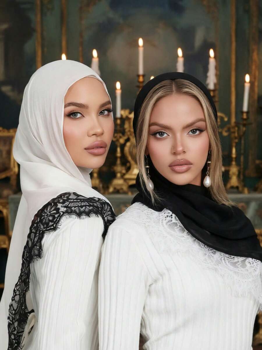 1 chiếc khăn choàng bằng vải rayon muslin ren màu đen huyền, khăn choàng voan mỏng nhẹ phong cách boho, khăn trùm đầu thời trang phù hợp để sử dụng hàng ngày trong mọi mùa. - Nhiều màu - Xem 1