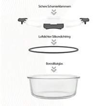 32 - teiliges Glasspeicherset für Lebensmittel (16 Glasschalen + 16 Deckel) mit verbesserten Rastdichtdeckeln – luftdichte Lunchbox, geeignet für Mikrowelle/Ofen/Kühlschrank/Geschirrspüler (Grau) - Grau - Übersicht 10