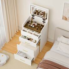 3-In-1 Dressing Table With Open Mirror, Small Dressing Table Set With Clear Glass Top, Compact Dressing Table With 3 Drawers, Bedroom Dressing Table, Dimensions: W 60/H 118/D 40 Cm. - 白色 - 查看 6